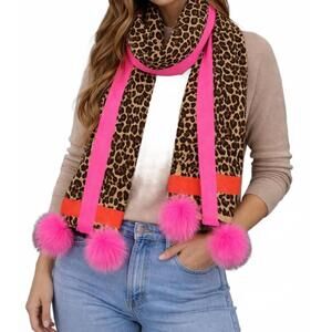 NEW MITCHIE'S MATCHINGS narrow woven animal print scarf with fox in pink